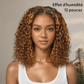 Volume Elasticité Parfaite Bob Couleur Mèches Ombre Marron/Noir Glueless 4x4 Perruque Sans Colle Bouclé
