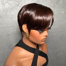 Perruque Full Lace Pixie Asymétrique 100% Cheveux Humains Style Side Part Entièrement En Dentelle