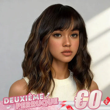 Bob Curly Wig with Bangs Black #4/27 Color 200% Density