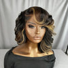Perruque Lace Frontal 13x6 Carré Asymétrique Dégradé Côté Rasé Highlight Noir San Colle