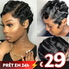 𝐏𝐫𝐞̂𝐭 𝐞𝐧 𝟐𝟒𝐡⚡Perruque Léger Résistante Glueless Noir Perruque Coupe Pixie Eau Ondulée