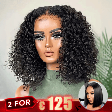 2 𝑭𝑶𝑹 €125.88🔥10"Glueless Bob 4×4 Bouclés+8"Coupe Émoussée Soyeux Lisse 2x6 Dentelle Perruque