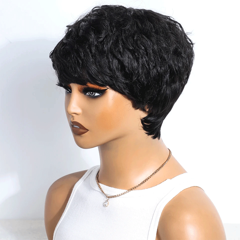 Patron Mature Coupe Pixie Avec Ondulation De L'eau Glueless Bob Perruque