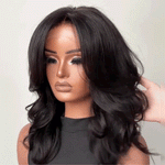 Chic Glueless 4x4 Perruque Sans Colle Avec Frange Rideau Cheveux Humains Ondulé