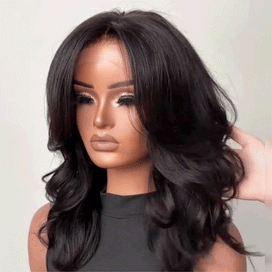 Chic Glueless 4x4 Perruque Sans Colle Avec Frange Rideau Cheveux Humains Ondulé