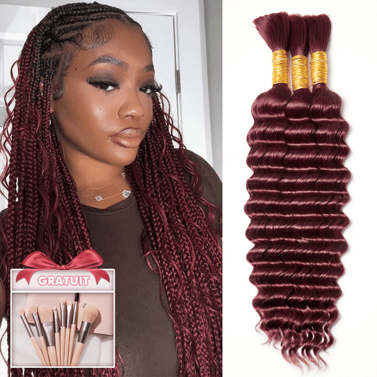 Extensions De Cheveux Humains Bouclés Profonds Couleur foncée 99J Pour Tressage Bohème