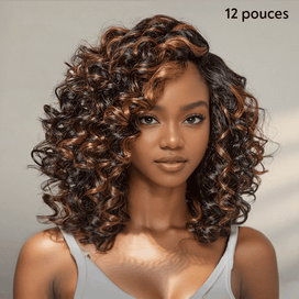 Boucles Rebondies Glueless Couleur Cuivre Highlight 7x4 Nœuds Blanchis Perruque Sans Colle