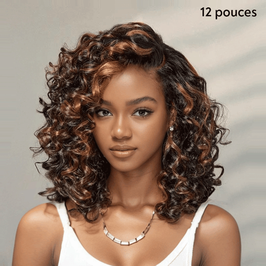 Boucles Rebondies Glueless Couleur Cuivre Highlight 7x4 Nœuds Blanchis Perruque Sans Colle
