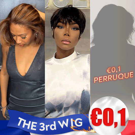𝟑ᵉ 𝐩𝐞𝐫𝐫𝐮𝐪𝐮𝐞 𝐚̀  €𝟎,𝟏🔥Couche 7x4 Glueless Bob Perruque Sans Colle 10"+Glueless Pixie Perruque Straight Taille Modèle
