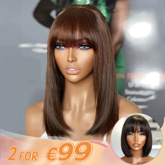 2 𝑭𝑶𝑹 €99🔥 Glueless Pour Débutants Supérieure Sans Effort Perruque À Franges 8" 200% Densité