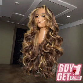 𝑩𝒖𝒚 1 𝑮𝒆𝒕 1 𝑭𝒓𝒆𝒆💥Luxueux Glueless Sans Noeud Couleur Highlight 13x4 Perruque Sans Colle Body Wave