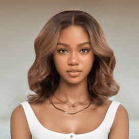 Avant Tout Cheveux Brillants Glueless Bob Ombre Marron 4×4 Perruque Sans Colle Ondulé