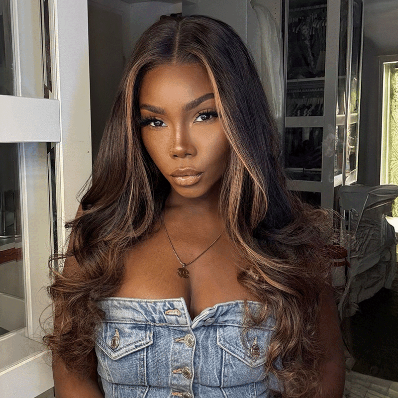 Glueless Luxe Couche 13x4 Highlight Perruque Sans Colle Ondulé Cheveux Humains Wear Go 250% Densité