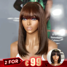 2 𝑭𝑶𝑹 €99🔥 Glueless Pour Débutants Supérieure Sans Effort Perruque À Franges 8" 200% Densité