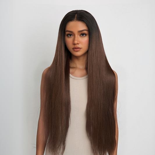 Séparation Libre Glueless Couleur Ombre Brun 13x4 Perruque Sans Colle Lisse 250% Densité