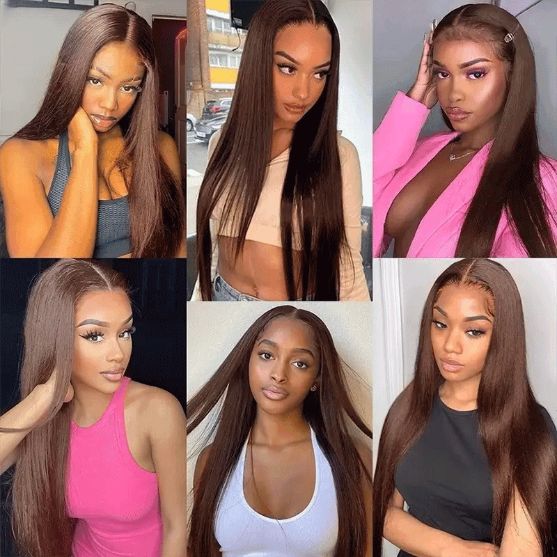 13x4 Dentelle Frontale Couleur Brun Chocolat Lisse Perruque Cheveux Humains - SHINE HAIR