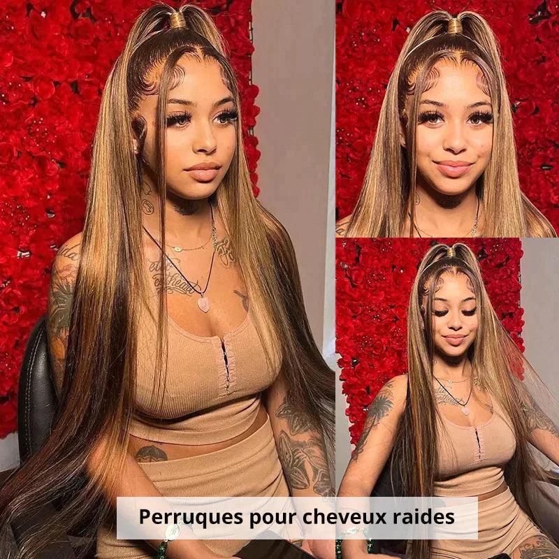 13x4 Dentelle Frontale Populaire Couleur Mélangé #4/27 Lisse Perruque - SHINE HAIR