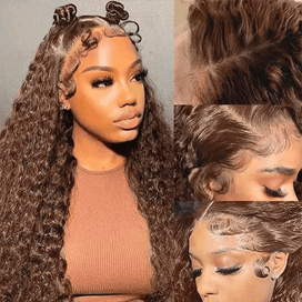 13x4 Dentelle Intemporel Couleur Brun Chocolat Bouclés Cheveux Humains - SHINE HAIR
