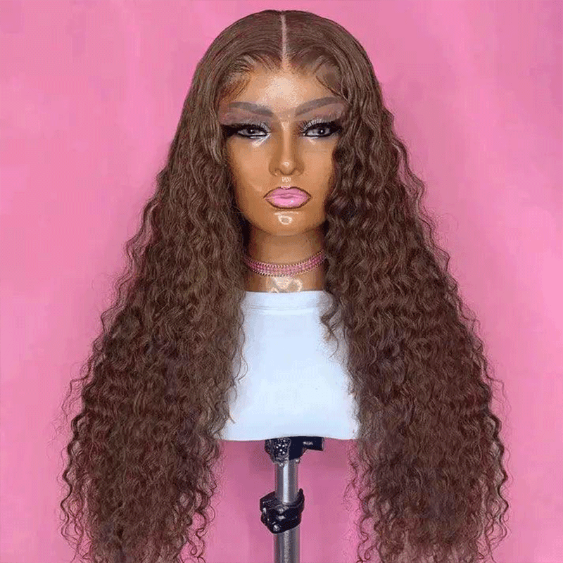 13x4 Dentelle Intemporel Couleur Brun Chocolat Bouclés Cheveux Humains - SHINE HAIR