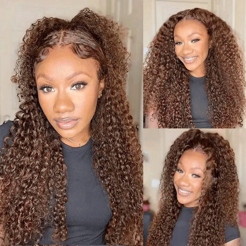 13x4 Dentelle Intemporel Couleur Brun Chocolat Bouclés Cheveux Humains - SHINE HAIR