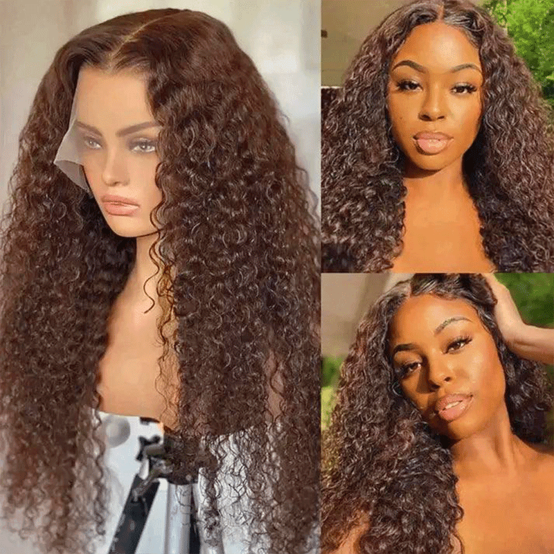 13x4 Dentelle Intemporel Couleur Brun Chocolat Bouclés Cheveux Humains - SHINE HAIR