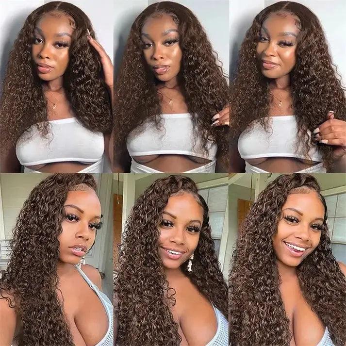 13x4 Dentelle Intemporel Couleur Brun Chocolat Bouclés Cheveux Humains - SHINE HAIR