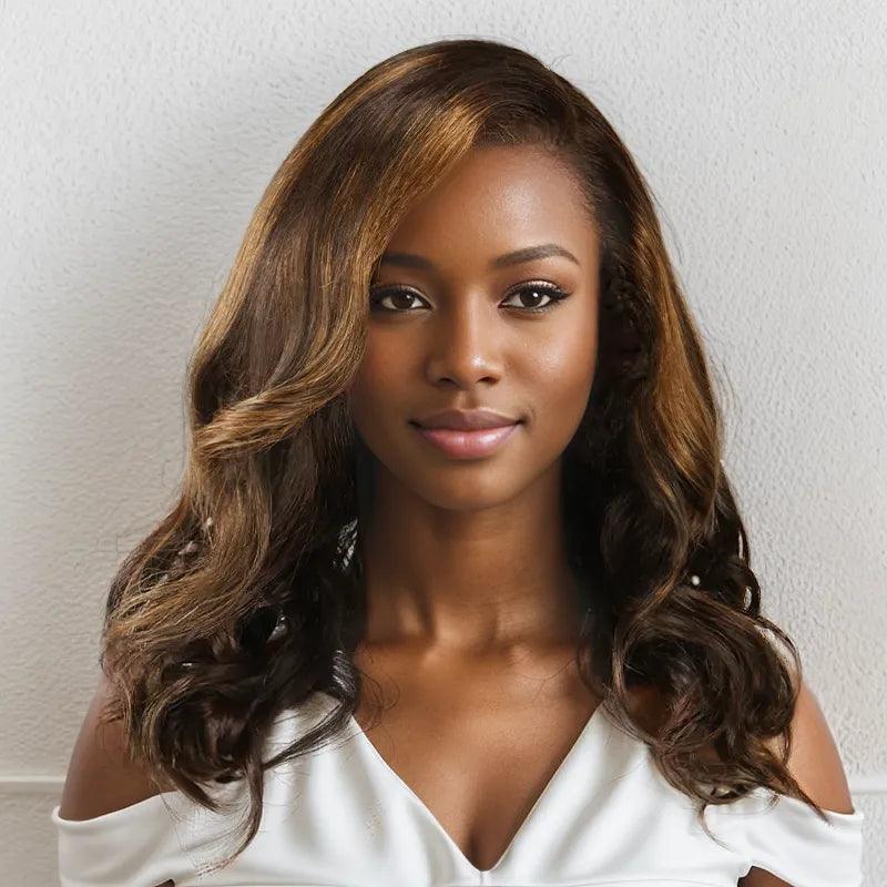 13x4 Glueless Couleur Mixte Marron Highlight Bob Perruque Sans Colle Body Wave - SHINE HAIR