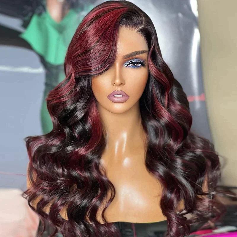 13x4 Lace Frontale Perruque Highlight Couleur Burgundy Body Wave - SHINE HAIR