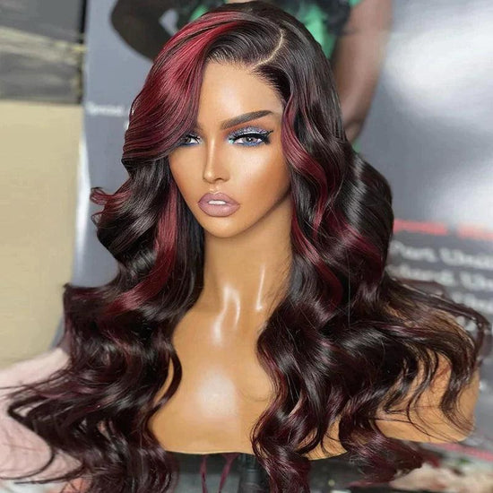 13x4 Lace Frontale Perruque Highlight Couleur Burgundy Body Wave - SHINE HAIR