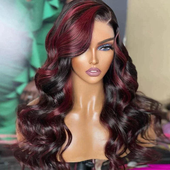 13x4 Lace Frontale Perruque Highlight Couleur Burgundy Body Wave - SHINE HAIR