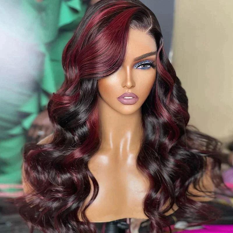 13x4 Lace Frontale Perruque Highlight Couleur Burgundy Body Wave - SHINE HAIR