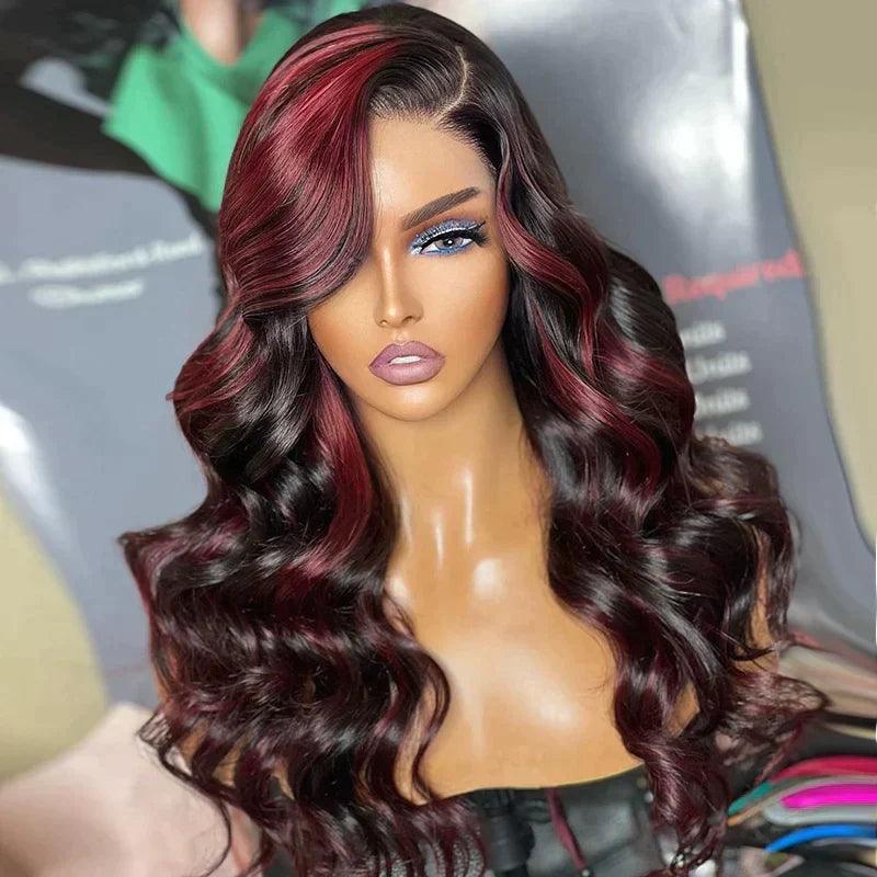 13x4 Lace Frontale Perruque Highlight Couleur Burgundy Body Wave - SHINE HAIR