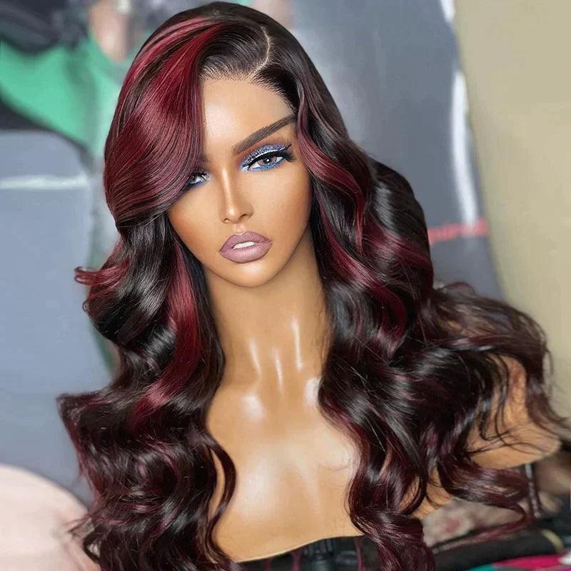 13x4 Lace Frontale Perruque Highlight Couleur Burgundy Body Wave - SHINE HAIR