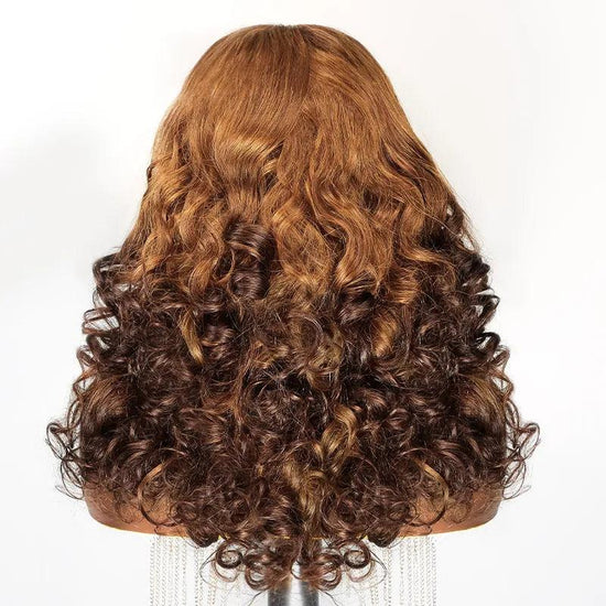 13x4 Marron Highlight Couches Rebondissant Ondulé Frontale Perruque Cheveux Humain - SHINE HAIR
