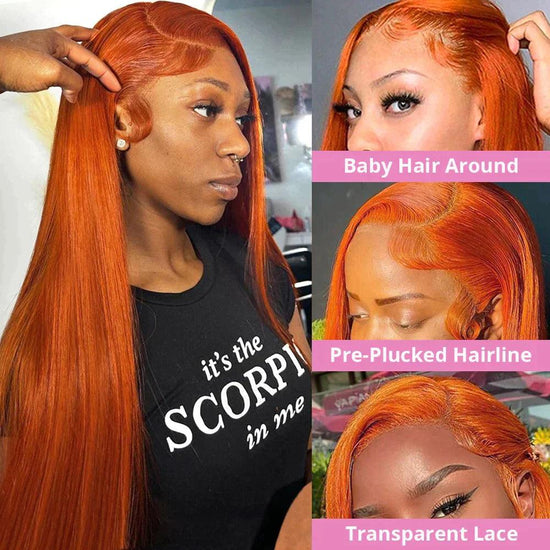 13x4 Perruque Orange Lace Frontale Couleur Straight - SHINE HAIR