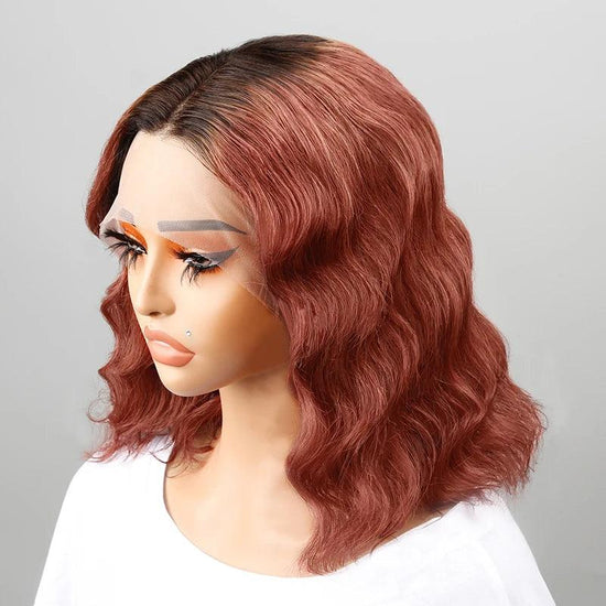 13x4 T-Shape Vague Naturelle Ombre orange Bob Perruque Lace Frontale - SHINE HAIR