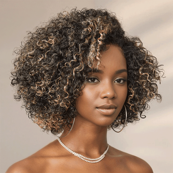 13x6 T Partie Dentelle Classique Blond Miel Highlight Bob Kinky Curly - SHINE HAIR