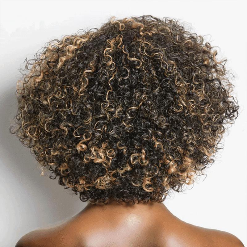 13x6 T Partie Dentelle Classique Blond Miel Highlight Bob Kinky Curly - SHINE HAIR