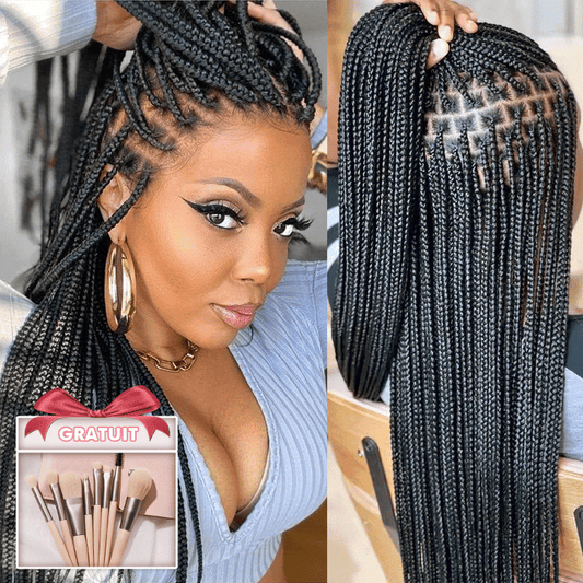 Perruque À Tresses En Boîte En Dentelle Intégrale Cheveux Synthétiques Qualité Supérieure 300% Densité