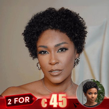 2 𝑭𝑶𝑹 €45🔥Glueless Easy-Wear Chic Sans Effort Laine Bouclée+Glueless Pixie Court Lisse Perruque Sans Colle