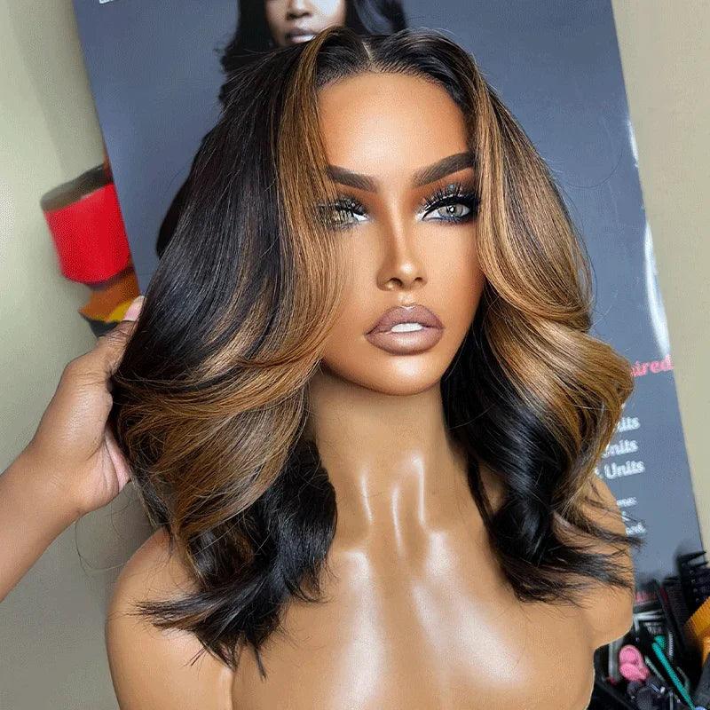 Glueless Tendance Couleur Blond Highlight 5x5 Bob Perruque Sans Colle Capuchon Réglable