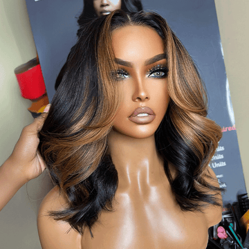 Glueless Tendance Couleur Blond Highlight 5x5 Bob Perruque Sans Colle Capuchon Réglable