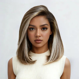 Tirez Et Partez Glueless Pre-tout Couleur Blonde Highlight Bob 13x4 Perruque Sans Colle Lisse