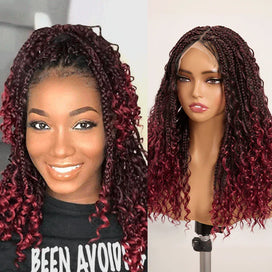 Perruque Tressée Bohème Couleur Ombre 99J En Dentelle Intégrale Avec Cheveux Bébé Synthétique 300% Densité