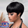 Coupe Pixie Élégance Parisienne Frange Droite & Favoris Stylisés Cheveux Naturels