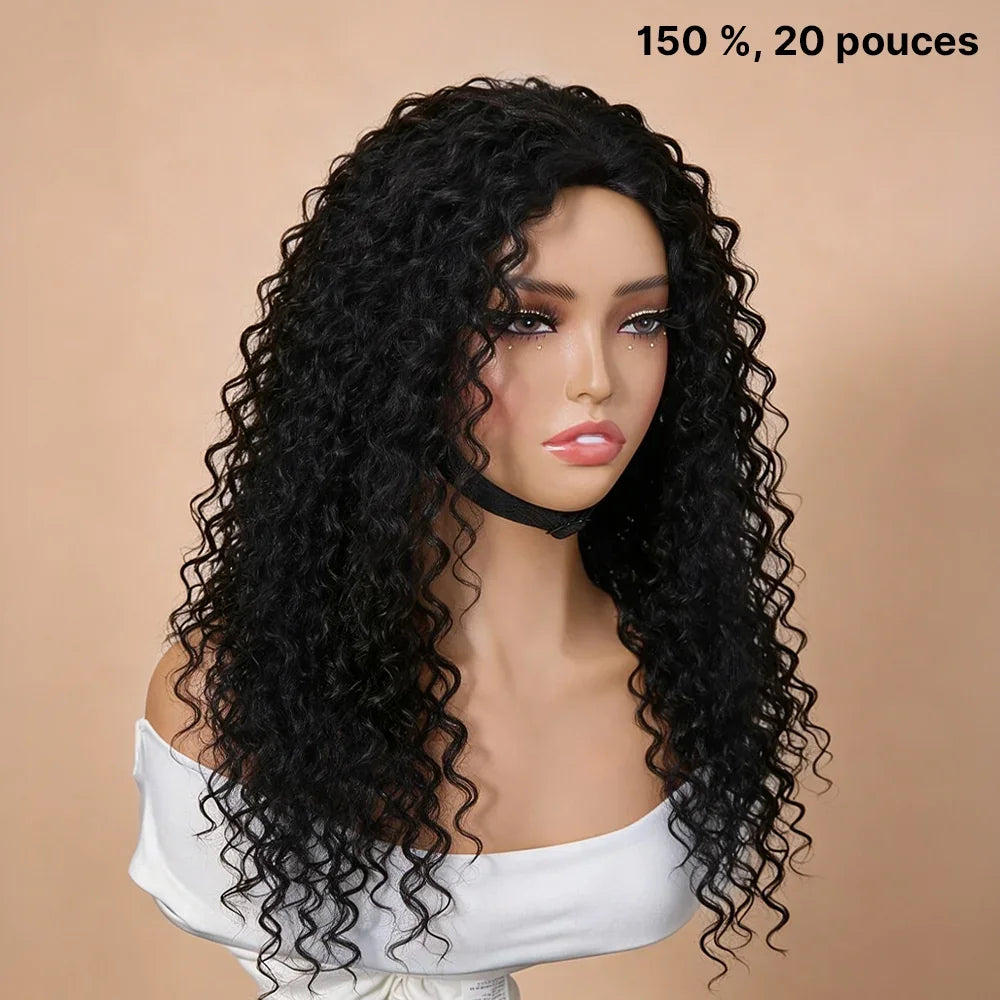 🔥4 In 1 Half Wig Water Wave Demi-Perruque À Cordon Serrage Flexi-Fit