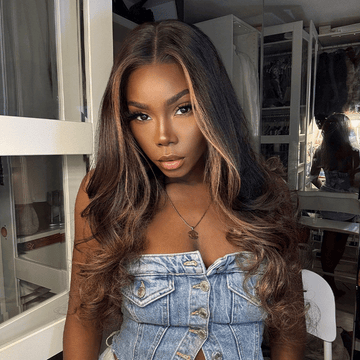 Glueless Luxe Couche 13x4 Highlight Perruque Sans Colle Ondulé Cheveux Humains Wear Go 250% Densité