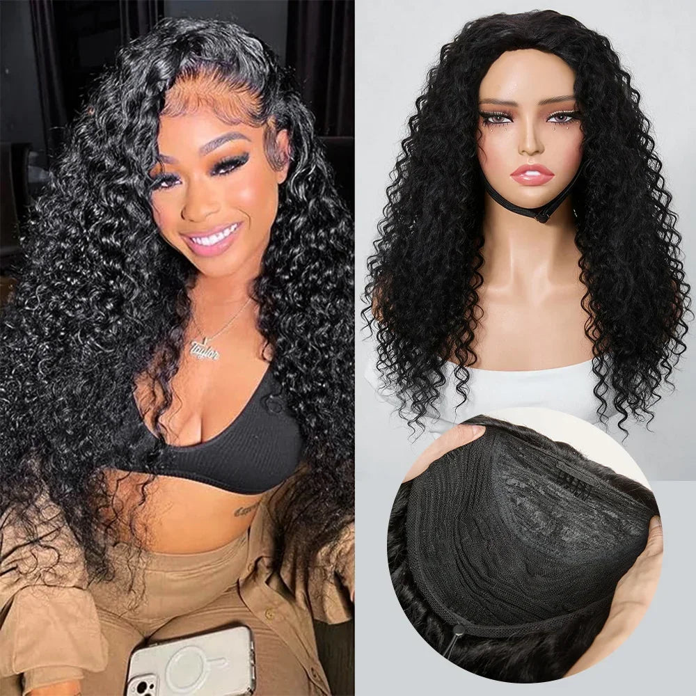 🔥4 In 1 Half Wig Water Wave Demi-Perruque À Cordon Serrage Flexi-Fit