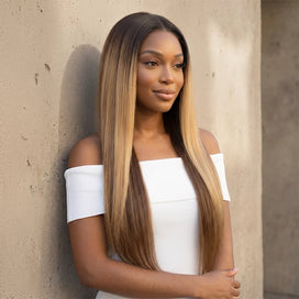 Blond Glueless Couleur Ombre Highlight 13x4 Perruque Sans Colle Lisse