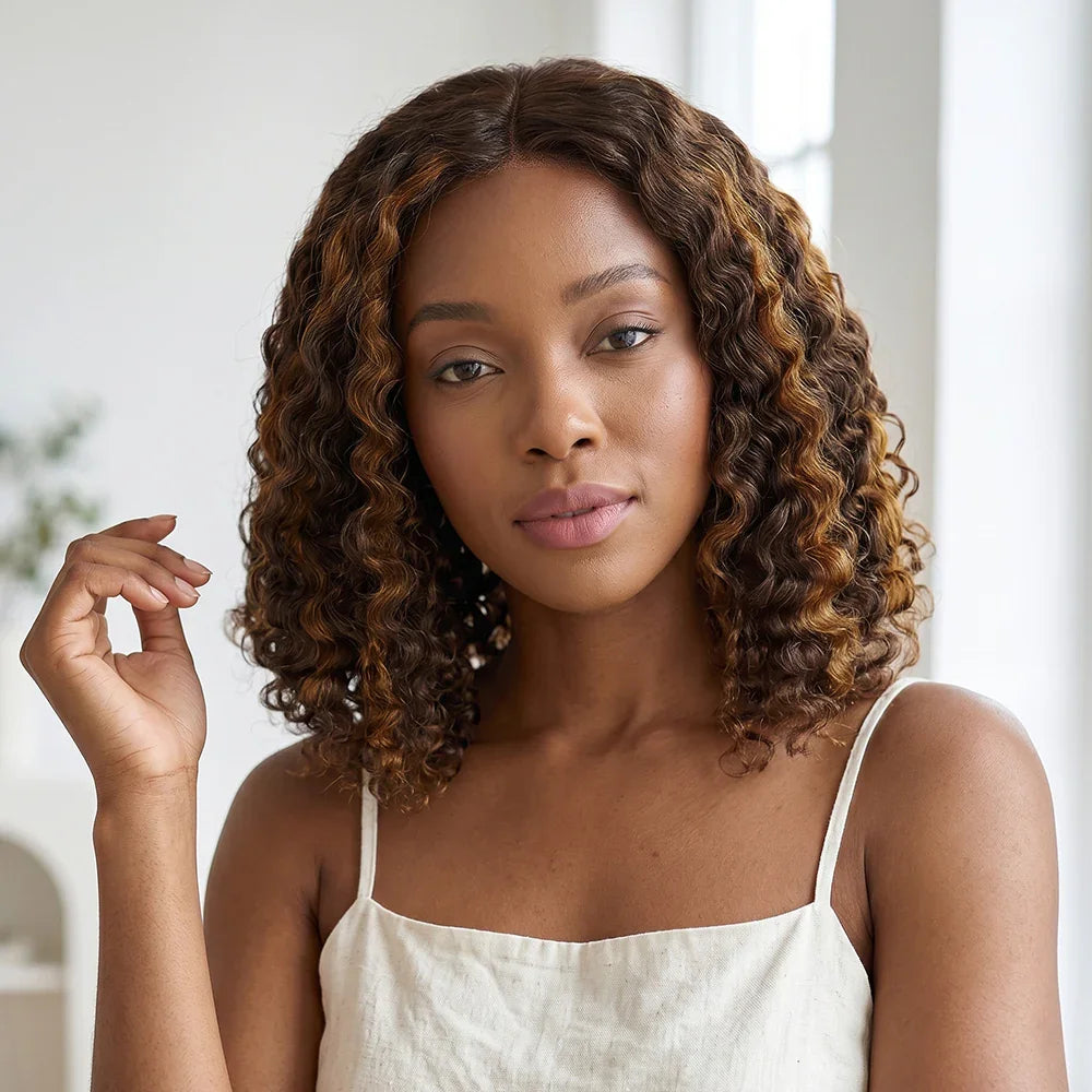4x4 Volume de la Racine aux Pointes Bob Marron Deep Wave 300% Look Sans Effort Perruque